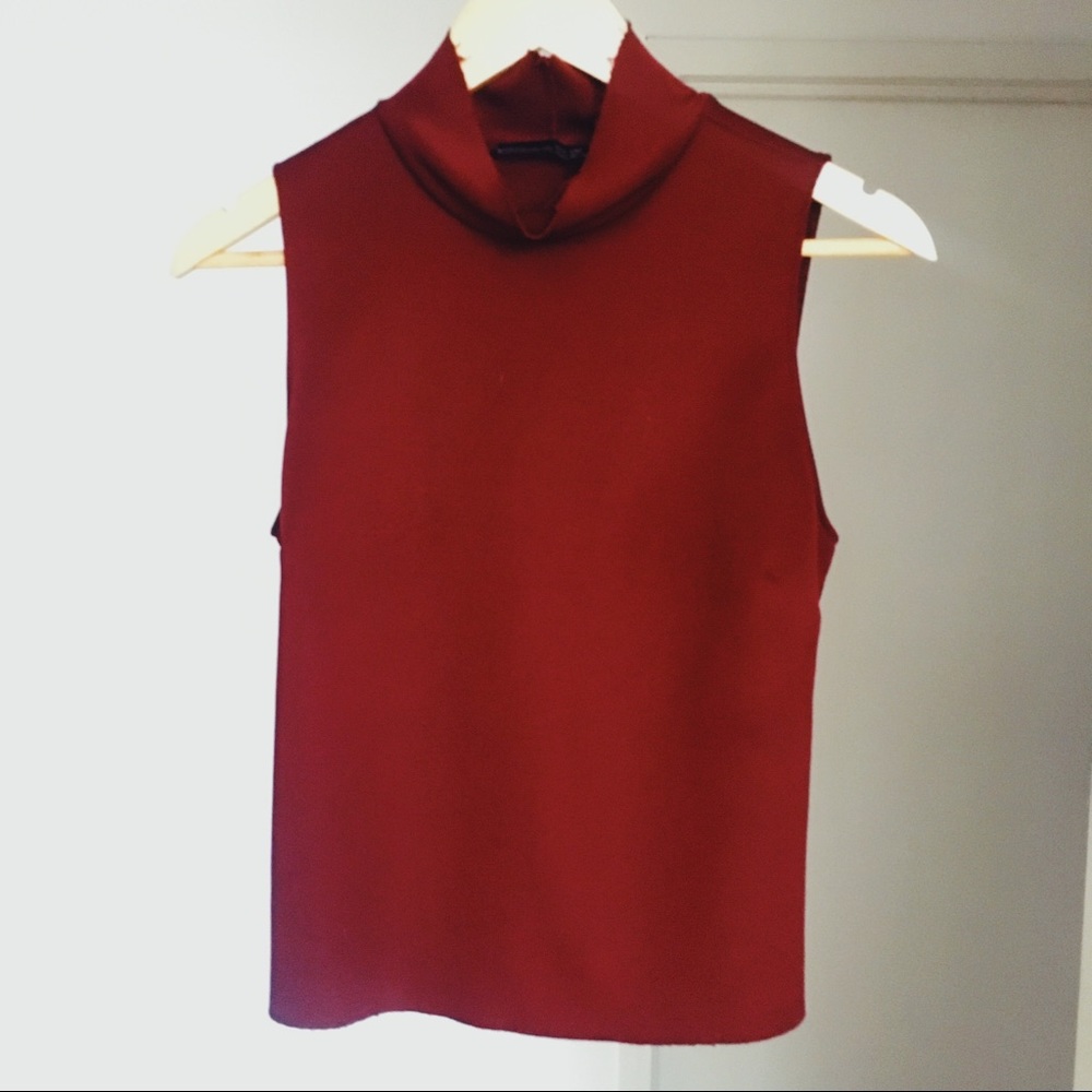 Zara Maroon Loose Turtle-Neck Tank